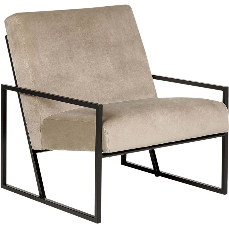 Beliani - Modern Glam Armchair Accent Chair Velvet Upholstery Black Metal Frame Taupe Delary