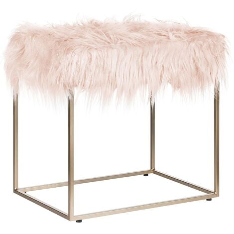 main image of "Modern Glam Footstool Pink Faux Fur Comfy Gold Metal Base Pouffe Manhattan"