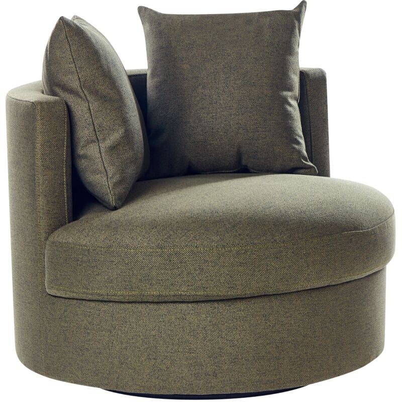 Beliani - Modern Glam Round Back Armchair Polyester Swivel Iron Base with Two Cushions Green Dalby
