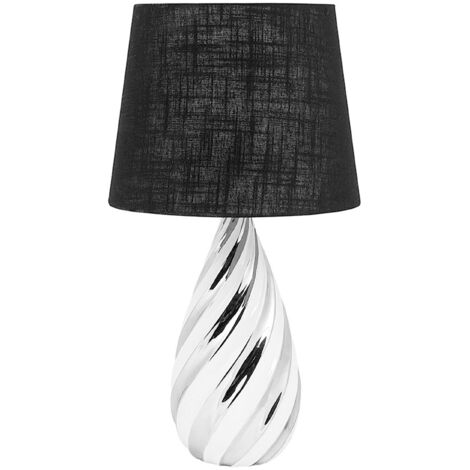 Modern Glam Table Bedside Lamp Light Metallic Silver with Black Visela - Silver