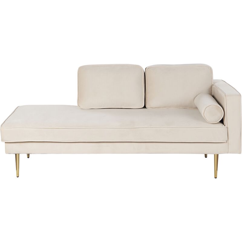 Modern Glam Velvet Chaise Lounge Beige Upholstery Gold Metal Legs Miramas