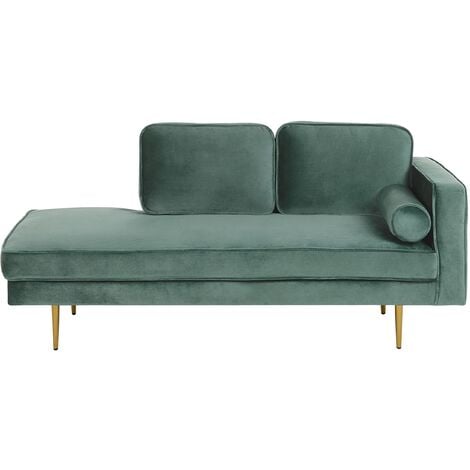 Modern Glam Velvet Chaise Lounge Mint Green Upholstery Gold Metal Legs Miramas