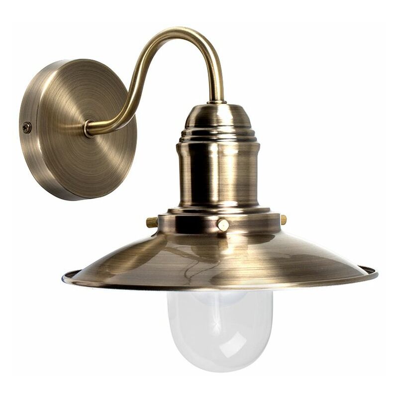 Minisun - Glass Fisherman'S Lantern Wall Light + 4W LED SES E14 Bulb - Antique Brass