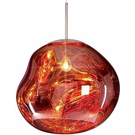 SWEEVT Modern Glass Lava Chandelier, Irregular Silver/Gold/Red Copper Pendant Lights for Living Room, Melt Design,Stunning Mirrored Finish, 20cm,Red