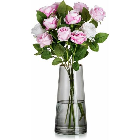 Modern Glass Vase, Crystal Flower Vase, Centerpieces for Home Office Modern Decor Dining Room Living Room, Crystal Grey, 28cm Tall