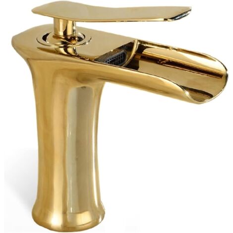 Modern gold brass basin tap, single-handle mixer tap with elegant waterfall spout