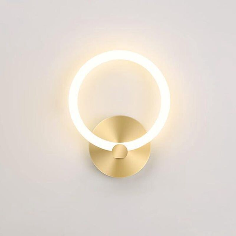 Modern Gold LED Indoor Wall Sconce, Round Bedside Lamp 19cm, Living Room, Hallway, Bedroom Decor, 10W (3000K Warm White), Gold