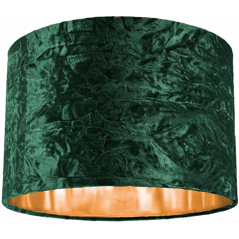 Modern Green Crushed Velvet 12' Table/Pendant Lamp Shade with Shiny Copper Inner by Happy Homewares
