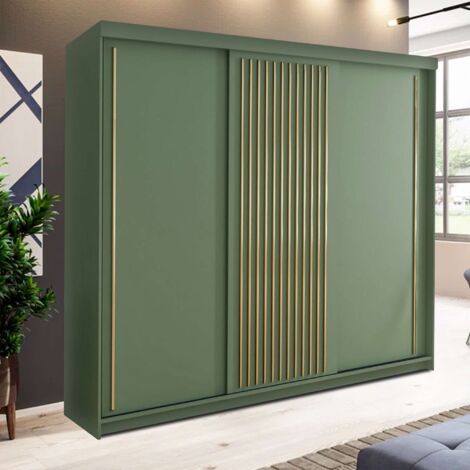 Modern Green Sliding Wardrobe with Custom Storage, Available in  150cm, 203cm & 250cm - Green250cm