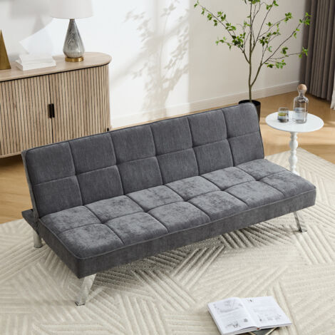 Modern Grey Convertible Sofa Bed with Tufted Design