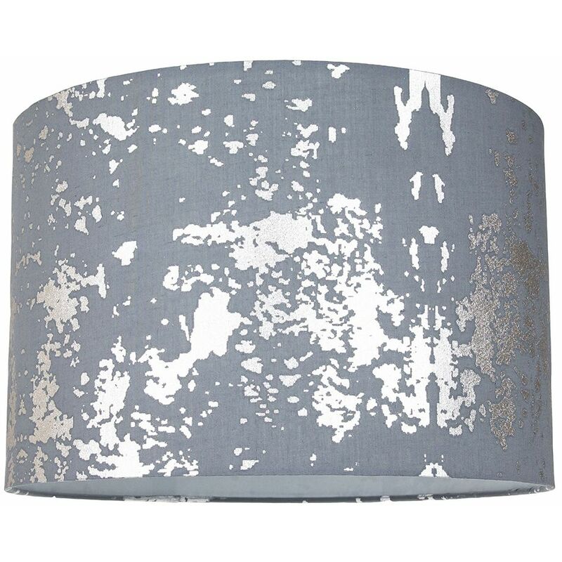 Modern Grey Cotton Fabric Lamp Shade with Silver Foil Decor for Table or Ceiling by Happy Homewares
