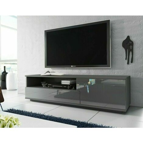 Modern GREY GLOSS FRONT TV Cabinet Stand Media Entertainment Unit 138cm Muza - Grey / Grey High Gloss