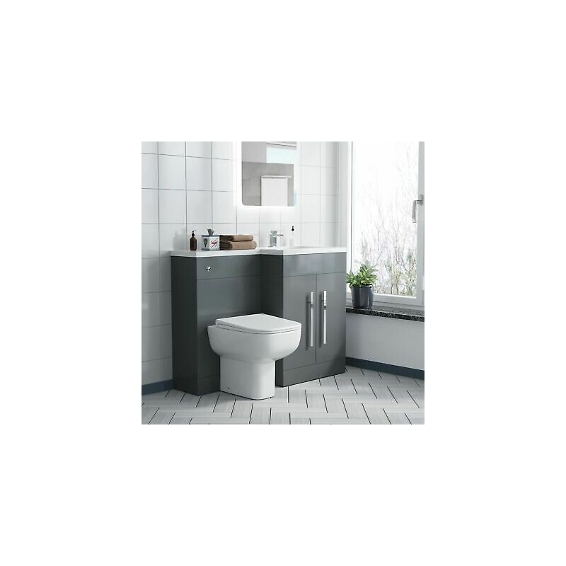 Modern Grey Gloss rh Vanity Cabinet Basin Sink 1100mm and btw Toilet Aric