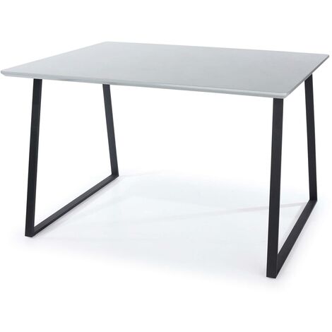 main image of "Modern Grey High Gloss Rectangle Dining Table Black Metal Legs Levellers Kitchen"
