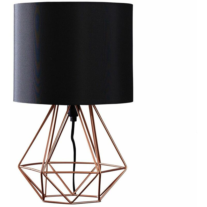 Modern Geometric Bedside Table Lamp - Brushed Copper & Black