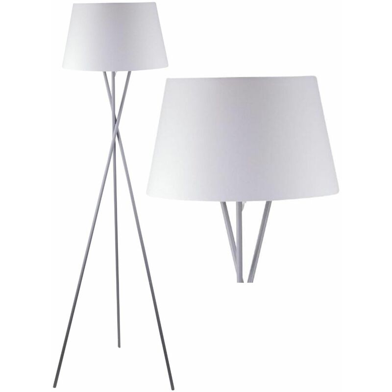 Grey Tripod Floor Lamp with White Fabric Shade