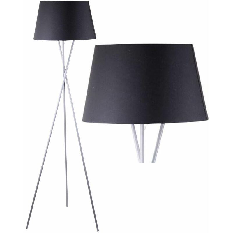 Grey Tripod Floor Lamp with Black Fabric Shade