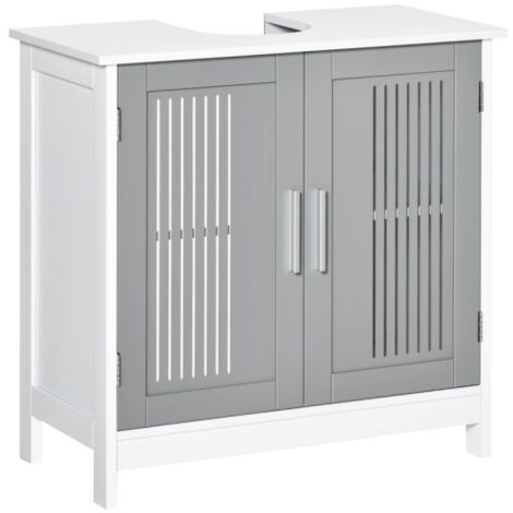 Modern Grey Under Sink Bathroom Cabinet with 2 Doors, Adjustable Shelves Storage Unit for Efficient Space Management