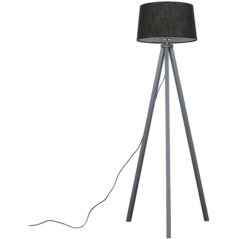 Minisun - Barbro Grey Wood Tripod Floor Lamp + LED Bulb - Black