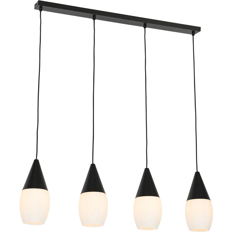 Modern Pendant Light Black with Opal Glass 4-Light - Drop