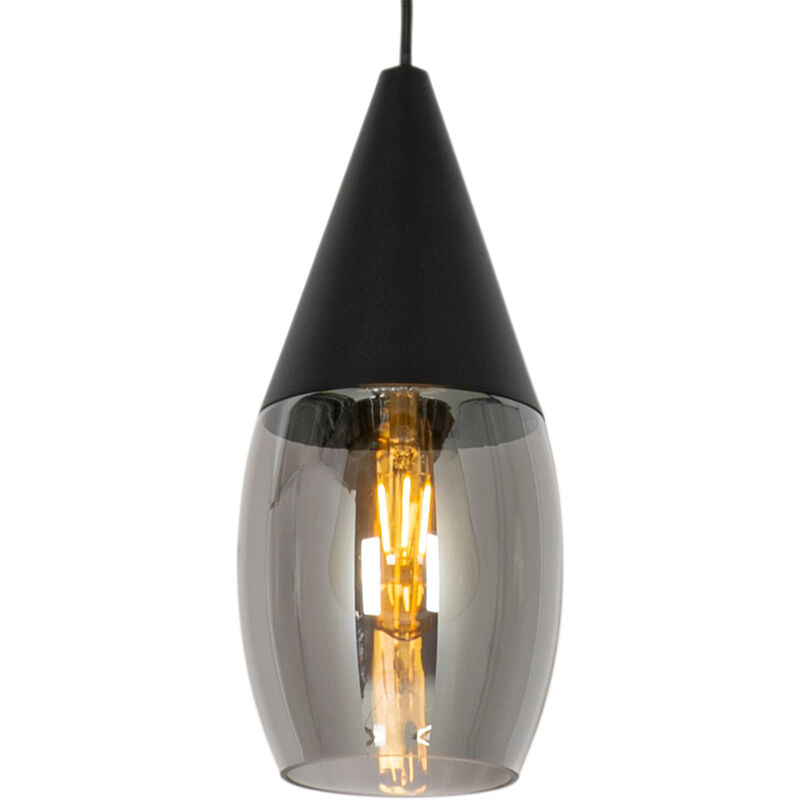 Modern Pendant Light Black with Smoke Glass - Drop
