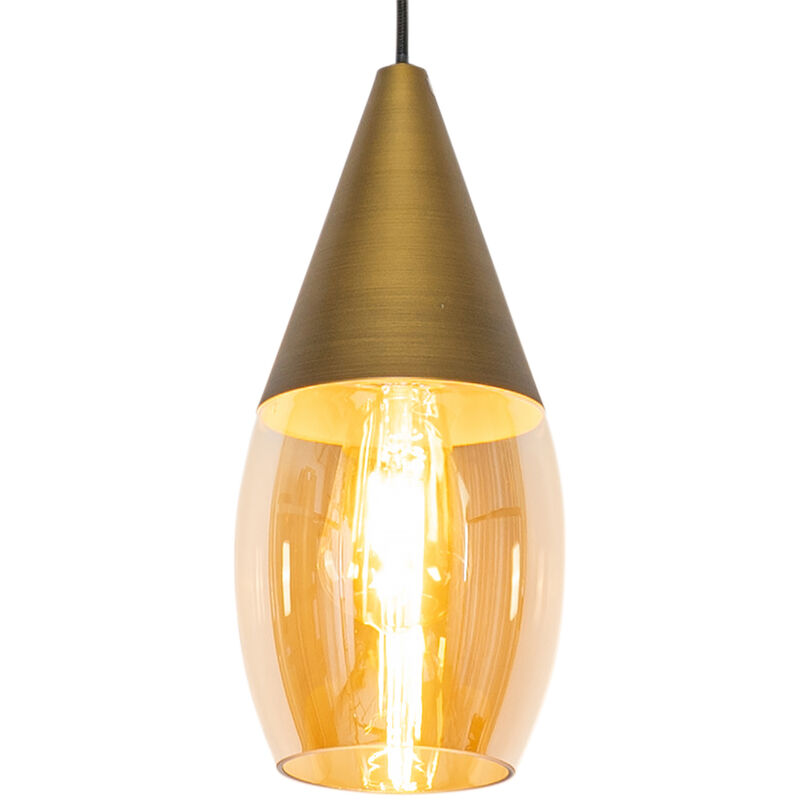 Modern Pendant Light Gold with Amber Glass - Drop