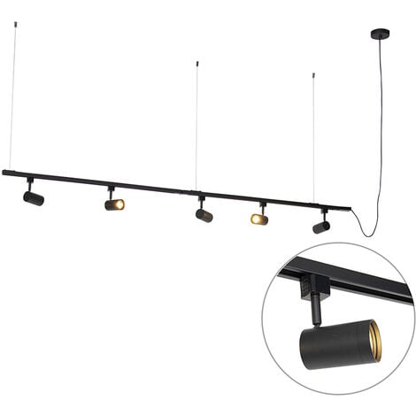 QAZQA Modern Hanging Track Lighting with 5 Spotlights Black 1-Phase - Iconic Jeana