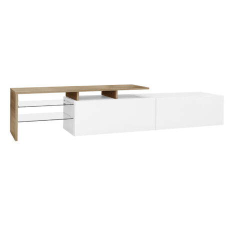Modern High-Gloss TV Stand with LED Lights & Glass Shelves - Wood Effect, White, Ample Storage for Living Room