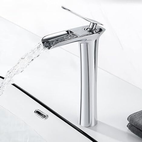 Modern High Waterfall Sink Faucet, Brass High Basin Mixer Tap, Hot and Cold Water Waterfall Faucet Available, Chrome