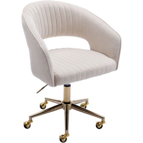 Modern Home Office Chair in Velvet Upholstered Computer Desk Chair with Comfortable Backrest Swivel Task Chair for Home Office Makeup, Beige, Wahson
