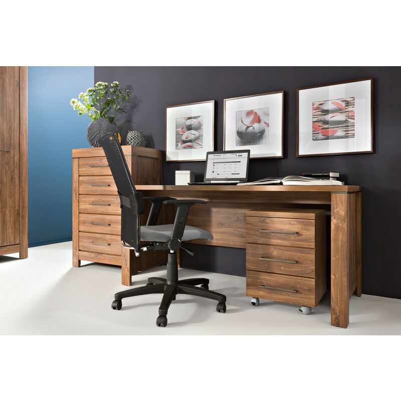 Study Home Office Furniture Set Large Desk + Mobile Pedestal Drawer Oak Effect Gent - Oak Effect