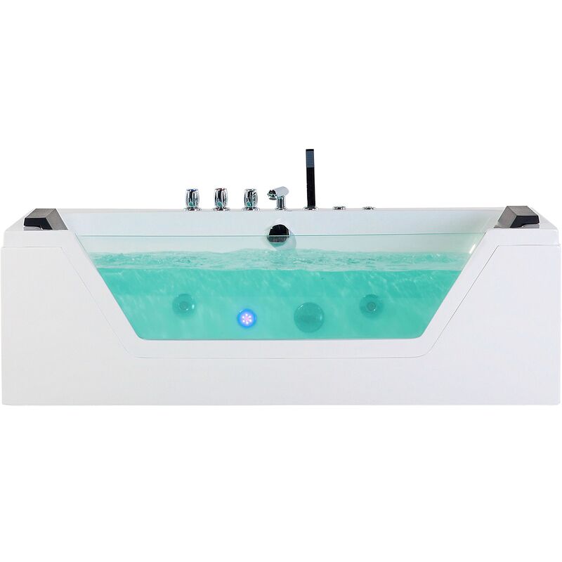 Modern Hot Tub Bath Hydro Massage White Acrylic Black Headrests Overflow 150 cm Samana