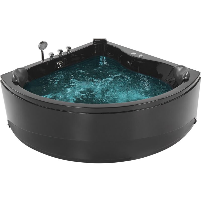 Beliani - Modern Hot Tub Corner Bathtub Hydro Massage Jets led Light Black Acrylic Baracoa - Black