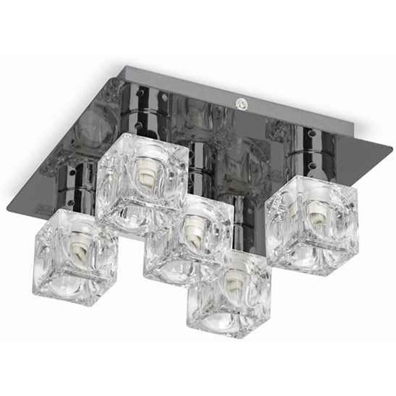 Minisun - Ice Cube 5 Way Flush Ceiling Spotlight + 3W G9 LED Light Bulbs - Black Chrome