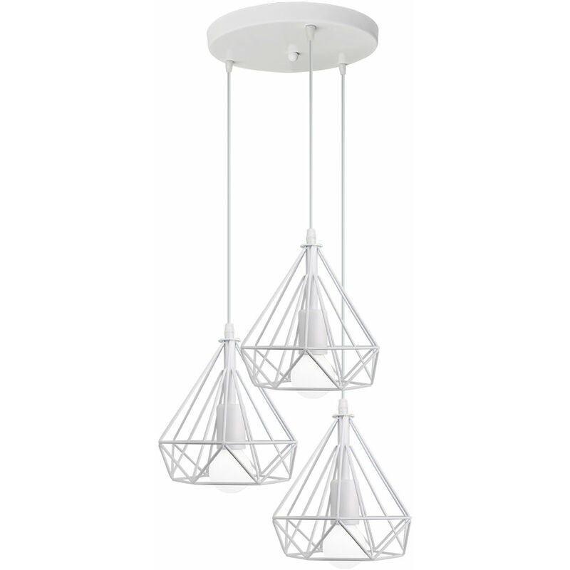 Wottes - Modern Individuality E27 Pendant Light, Retro Creative Industrial Metal Cage Decoration Hanging Lamp Bar Bedroom Cafe 3 lights White - White