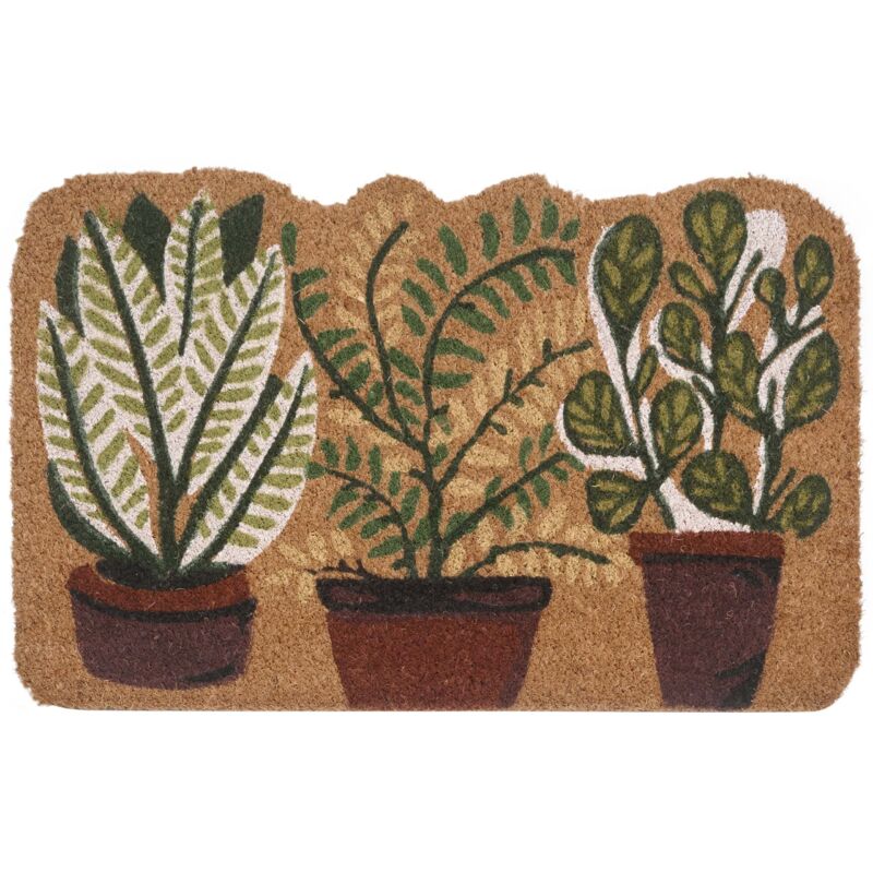 Beliani - Modern Indoor Doormat 40 X 60 Cm Plant Pots Motif Coir Anti-slip Pvc Backing Natural Anamudi