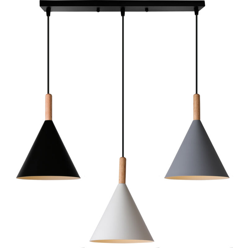 Wottes - Modern Indoor Pendant Light Fixture E27 Creative Industrial Decorative Wrought Iron 3 Lights (white / black / gray) - (bianco/nero/grigio)