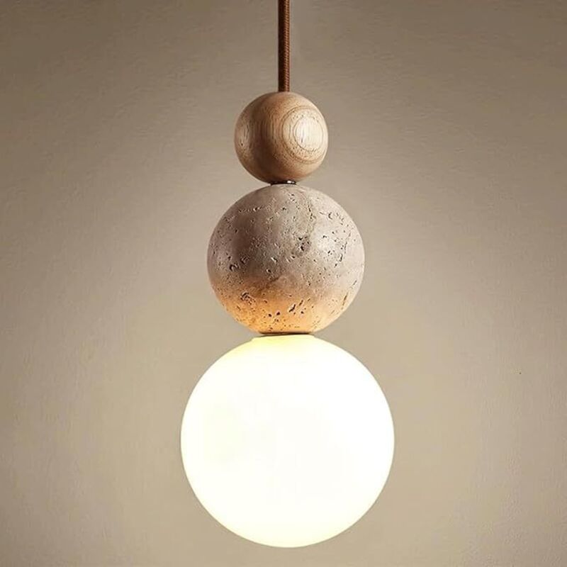 RHG Modern Indoor Pendant Light Natural Stone Spherical Hanging Light Frosted White Glass Suspension Pendant Lamp for Bedside Restaurant