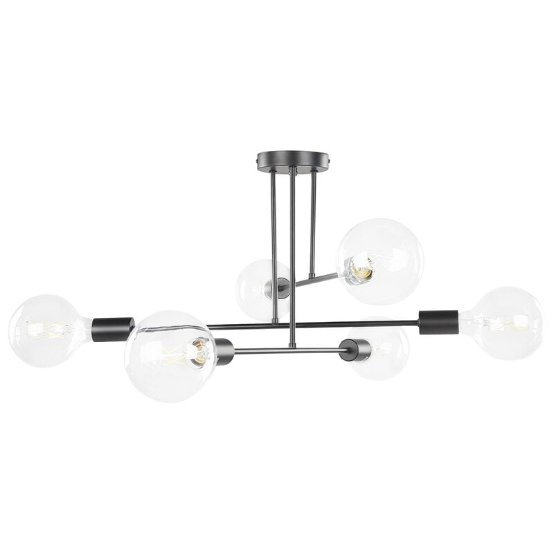 Modern Industrial Ceiling Lamp 6 Lights no Shades Metal Iron Black Kidane - Black