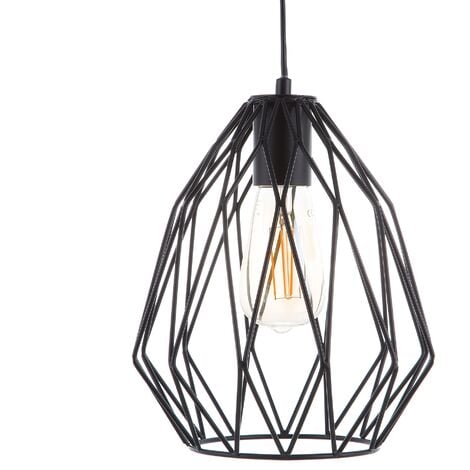 Modern Industrial Ceiling Light Pendant Lamp Open Cage Black Metal Shade Magra