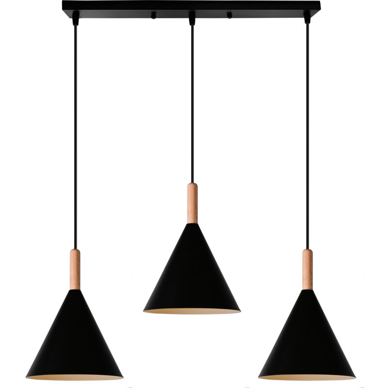 Wottes - Modern Industrial Creative Decorative Pendant Light Fixture Adjustable Indoor Chandelier 3 Lights (Black) - Nero