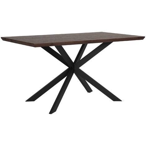 main image of "Modern Industrial Dining Room Table Dark Wood MDF Tabletop Metal Legs Spectra"