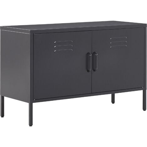 Modern Industrial Metal Steel Office Sideboard 2 Doors Shelves Black Uria