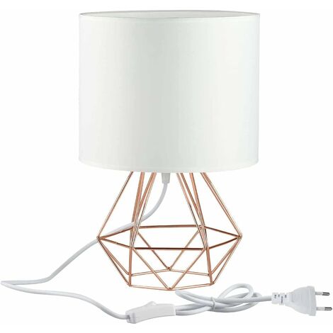 Modern Industrial Metal Vintage Table Lamp Table Lamp - Angus Basket Bedside Counter Light 15.35 Tall Reading Light Work Light for Bedside Tables, White and Rose Gold.