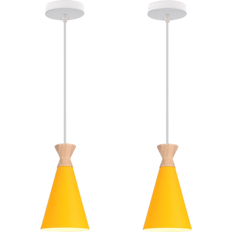 Modern Industrial Pendant Light Retro Yellow Pendant Lamp Nordic Design Ceiling Lamp for Dining Room, Kitchen, Bedroom, Office, Restaurant, E27-2X