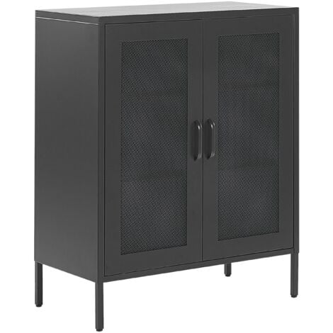 Modern Industrial Steel Office Sideboard 2 Doors Shelves Black Wakatipu