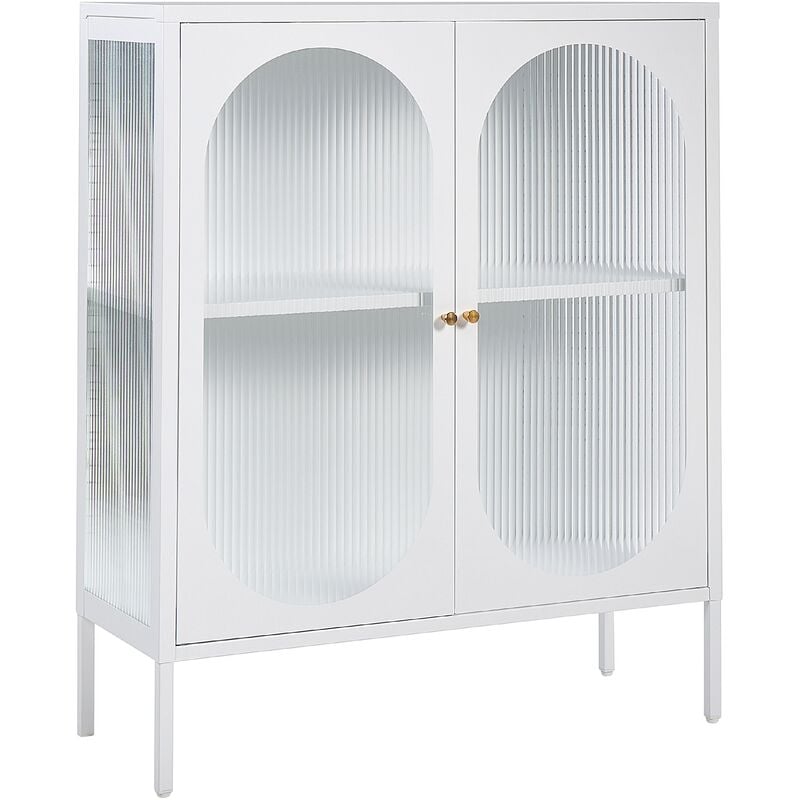 Beliani - Modern Industrial Steel Sideboard Cabinet 2 Doors Glass Elements White Sarre