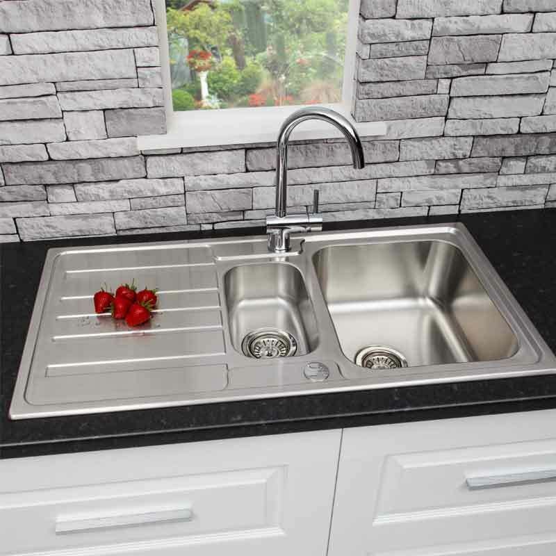 Modern Inset Stainless Steel Sink 1 5 Bowl And Drainer With Waste