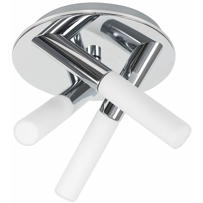 IP44 3 Way Cross Over Chrome Flush Ceiling Light Frosted Glass Shades - No Bulbs