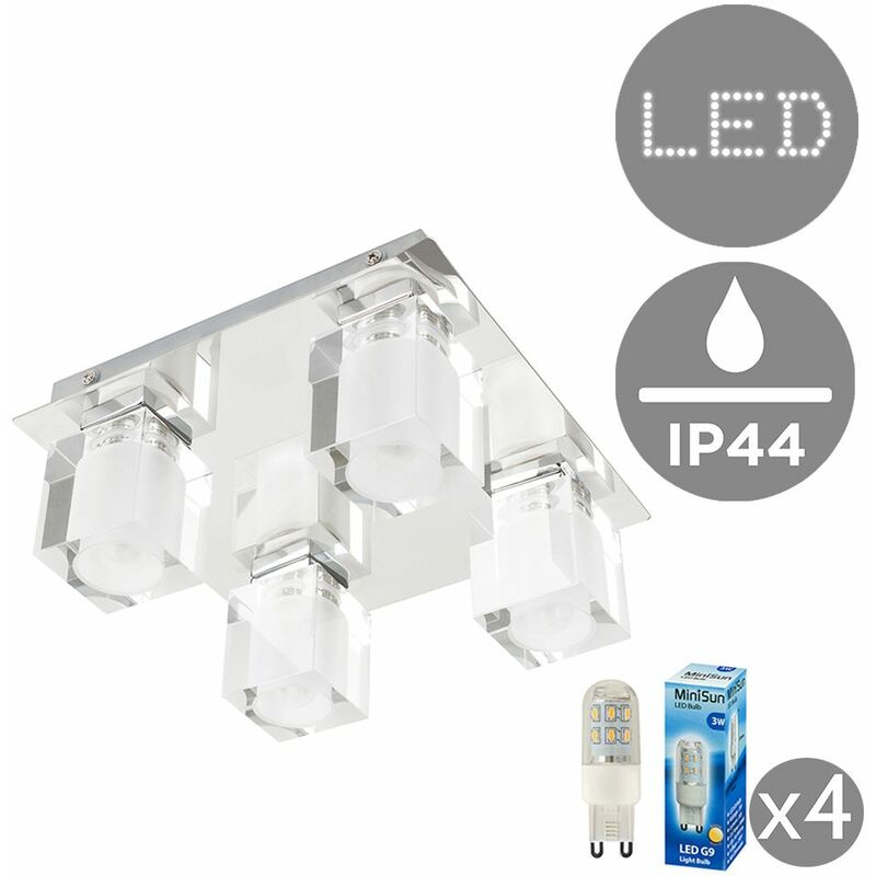 Modern Ip44 Rated 4 Way Glass Ice Cube Ceiling Light 3w Led G9 Bulbs